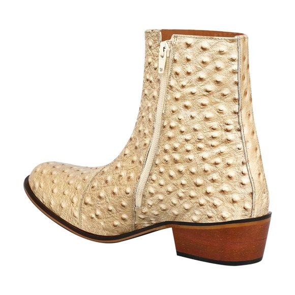 LIBERTYZENO Men's Ostrich Print Leather High Ankle Zipper Retro Beige Boots - Picture 6 of 8